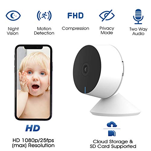 Nachtsicht Google M1 Babyphone mit Kamera mit Bewegungserkennung Smart Home Kamera funktioniert mit Alexa 2-kanaliges-Audio Babykamera WiFi 1080P FHD 
